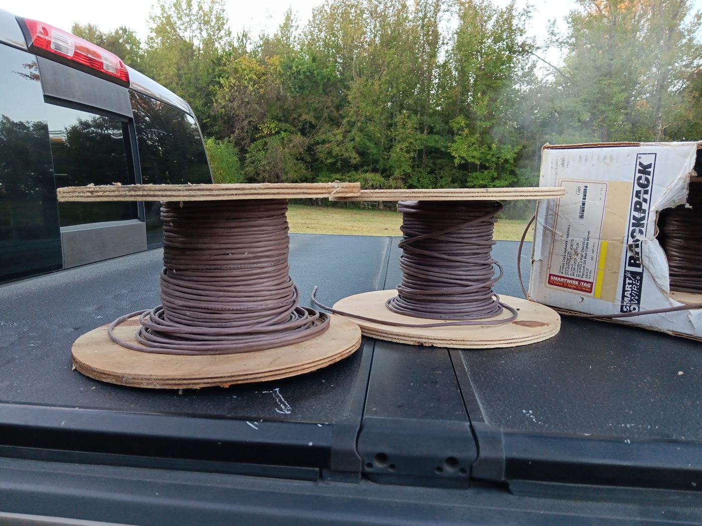 Spools of electrical wire and SmartWire supplies on a BBWS service truck